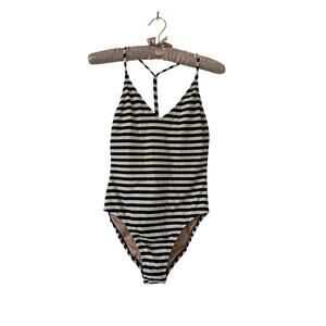 J. Crew Classic Navy Striped V-neck One piece T-Strap Swimsuit Women's Size 8